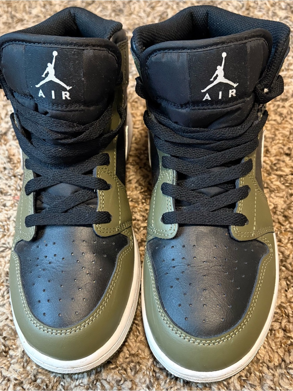 Jordan Kids High-Top Sneakers in Black and Olive Green